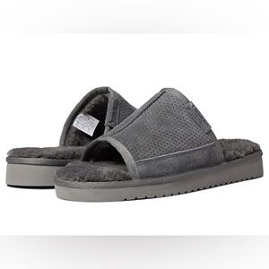 NWOT Koolaburra by Ugg Dawson Slide Sandals Mens Size 12 Gray Suede Faux Fur